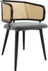 A single chair with a rattan back and gray velvet seat, shown from the front. Podgląd zdjęcia produktu