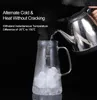 A glass pitcher filled with ice and water is being filled with hot water from a metal kettle. Steam is rising from the pitcher. Náhled obrázku produktu