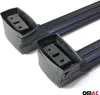 Close-up view of the ends of two black roof racks. Voir les images du produit