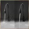 A split image showing a black flexible kitchen faucet with water running. Produktbild-Vorschau