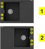 Two views of a black kitchen sink with a drainer. Podgląd zdjęcia produktu