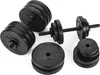 A set of black dumbbells and weight plates arranged on a white background. Náhled obrázku produktu