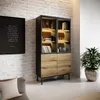 Hochvitrine Eiche Evoke/Schwarz Mit Lamellen Und Produktbild-Vorschau 1