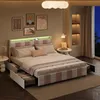 Lit 160x200 cm blanc/rose en velours avec 4 tiroirs, LED 7 Voir les images du produit 2