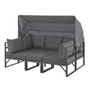 A dark gray outdoor sofa with a canopy, shown from the front against a white background. Produktbild-Vorschau