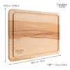 A wooden cutting board with dimensions indicated by text overlays. Produktbild-Vorschau