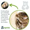 A cat scratching a sisal post, with a close-up of cat claws and text about claw care. Produktbild-Vorschau