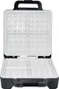 An open black and white waffle maker. Podgląd zdjęcia produktu