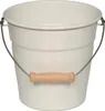 A white enamel bucket with a wooden handle and a metal bail handle. Produktbild-Vorschau