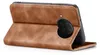 A brown flip cover case for a smartphone, shown from the side with the cover open. Produktbild-Vorschau
