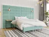A bedroom scene featuring a bed with a large upholstered headboard. Náhľad obrázku produktu