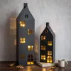 2er Set Laterne Haus 65-95cm Metall Schwarz Deko Windlicht Produktbild-Vorschau 3