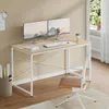 A modern home office setup with a desk, monitors, keyboard, mouse, chair, and a waste bin. Podgląd zdjęcia produktu