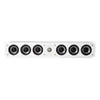 A white soundbar speaker with multiple drivers is shown against a white background. Produktbild-Vorschau