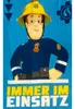 A cartoon character, likely a firefighter, is depicted against a blue background with text below. Produktbild-Vorschau