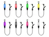A collection of fishing bite alarms in various colors, arranged in two rows on a white background. Produktbild-Vorschau