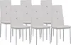 A set of six white dining chairs arranged in a studio setting against a white background. Produktbild-Vorschau