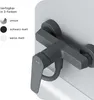 A close-up view of a modern gray shower faucet with color options listed on the left. Produktbild-Vorschau