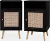 Two black bedside tables with rattan fronts and wooden legs. Anteprima dell’immagine prodotto