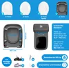 Diagrams and illustrations showing different toilet seat shapes and dimensions, along with product features and specifications. Produktbild-Vorschau