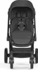 A front view of a black stroller on a white background. Voir les images du produit