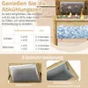 A collage of images showing a wooden cooler box with ice and drinks, a table with a chart of cooling times, and close-ups of the cooler's insulation. Podgląd zdjęcia produktu