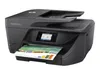 A black HP OfficeJet Pro 6960 multifunction printer is shown on a white background. A printed document is partially extended from the paper tray. Produktbild-Vorschau