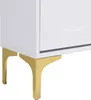 A close-up view of the bottom section of a white cabinet with gold metal legs. Anteprima dell’immagine prodotto