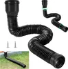 A black flexible drainpipe extension is shown in various configurations, including a coiled shape and a straight section on grass. Produktbild-Vorschau