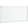 A white whiteboard with a silver frame, hanging from two hooks. Produktbild-Vorschau