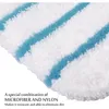A close-up of a white microfiber cleaning pad with blue stripes, with text describing its features. Produktbild-Vorschau