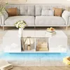 MODFU Couchtisch Weiß Wohnzimmertisch mit LED-Hochglanz  Produktbild-Vorschau 1
