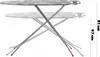 A foldable ironing board shown in two positions, with dimensions indicated. Produktbild-Vorschau
