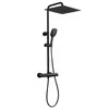 A black shower system with a square overhead shower head and a handheld shower head, mounted on a white background. Anteprima dell’immagine prodotto