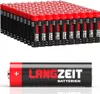 A large group of AAA batteries are stacked in rows, with one battery in the foreground showing the brand name and details. Produktbild-Vorschau