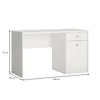 A white desk with dimensions shown. Produktbild-Vorschau