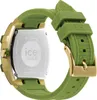 The back of a green and gold Ice Watch is shown in a close-up shot. Produktbild-Vorschau