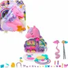 A Polly Pocket unicorn beauty salon playset is shown in its packaging and also opened up with accessories. Produktbild-Vorschau