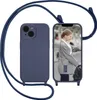A phone case with a lanyard is shown next to a phone displaying a woman wearing a similar phone case with a lanyard. Produktbild-Vorschau