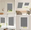 Collage of four images showing different window installations of gray pleated blinds. Produktbild-Vorschau