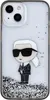 A transparent phone case with a Karl Lagerfeld Ikonik character and glitter inside, shown against a white background. Produktbild-Vorschau
