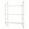 A three-tiered wall shelf with a white marble-look finish and a gold metal frame, presented against a white background. Voir les images du produit