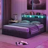 Lit coffre 140x190 cm gris avec LED, ports USB, sommier à Voir les images du produit 3