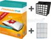 A collage of vacuum cleaner bags and filters, with a box of vacuum cleaner bags prominently displayed on the left. Produktbild-Vorschau