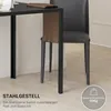 A close-up view of the leg of a table and a chair, with text overlays highlighting product features. Produktbild-Vorschau
