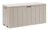 A light gray plastic storage box with a slatted lid and front. Produktbild-Vorschau