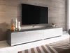 A modern TV stand with a television mounted above it, decorated with vases. Náhľad obrázku produktu