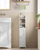 A white bathroom cabinet with shelves and a door, standing next to a sink. Produktbild-Vorschau