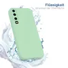 A light green phone case is shown with water splashing around it, implying water resistance. Produktbild-Vorschau