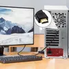 A computer monitor, keyboard, and PC tower are shown connected by an HDMI cable. A close-up inset highlights the HDMI connector. Produktbild-Vorschau